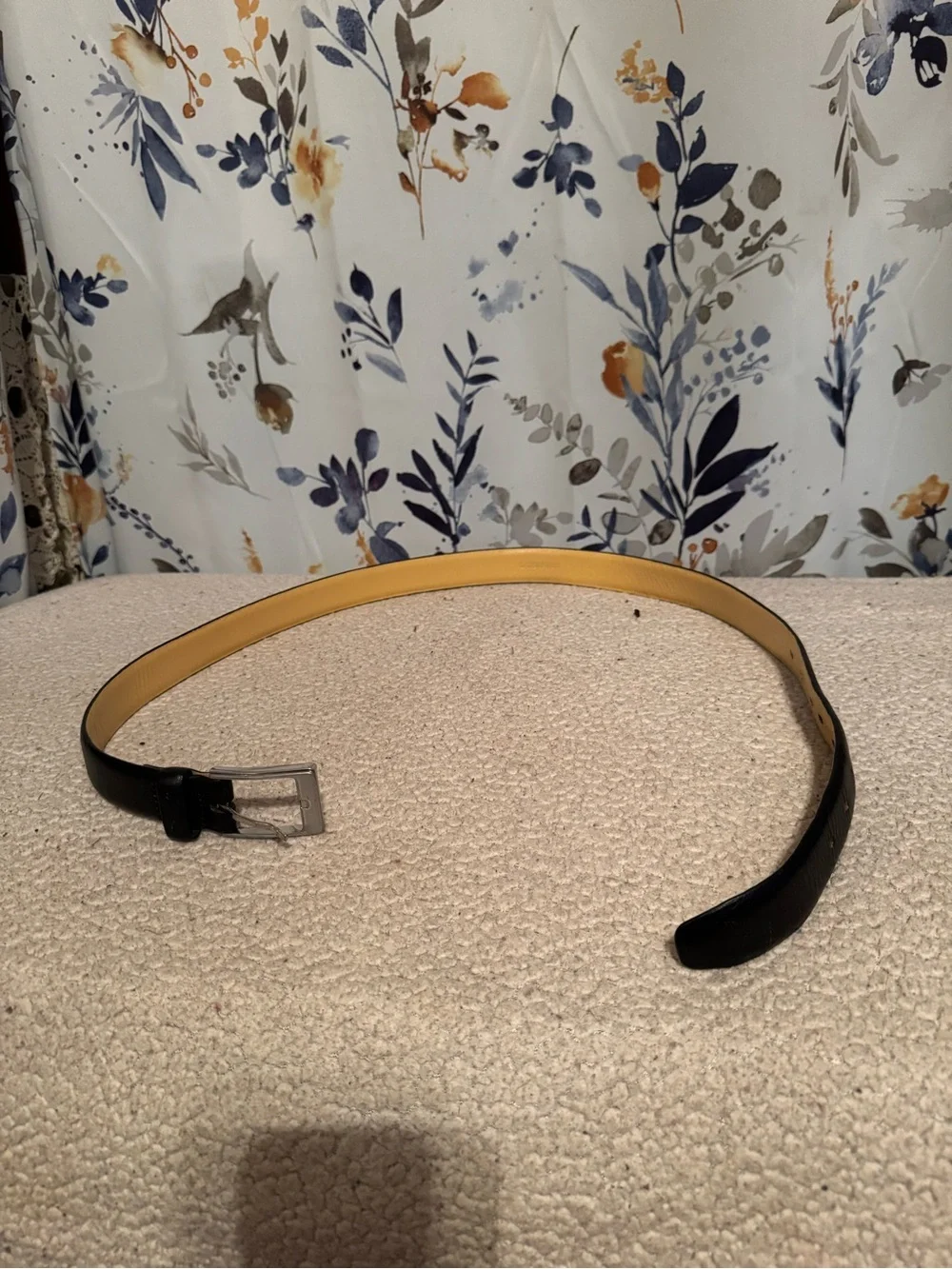 Men's Black Leather Belt with Silver Buckle Size 38